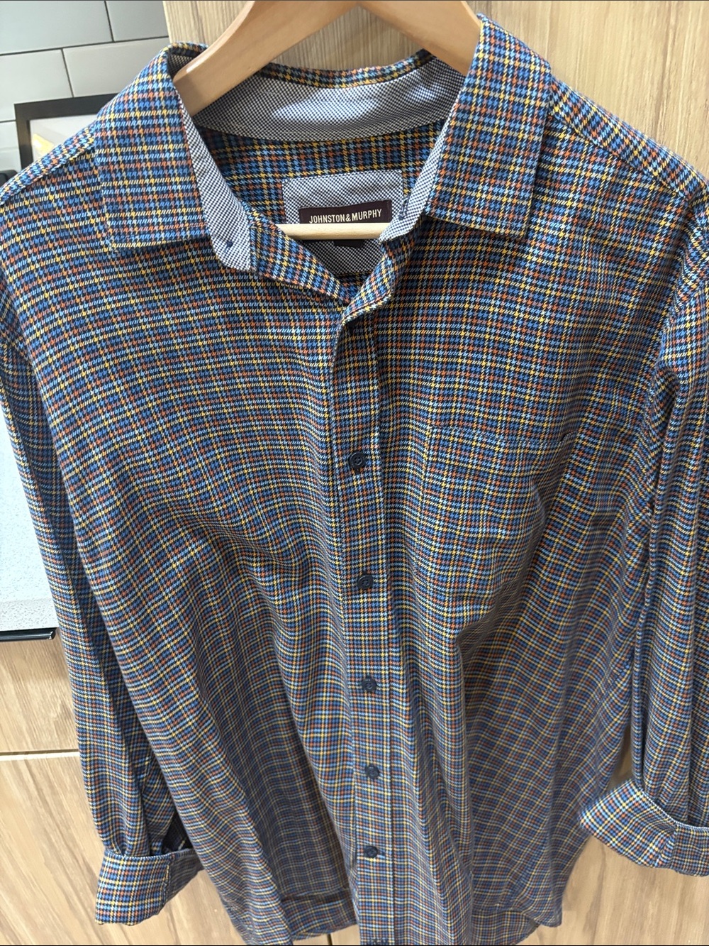 Johnston & Murphy Men's Blue Multi-Check Dress Shirt